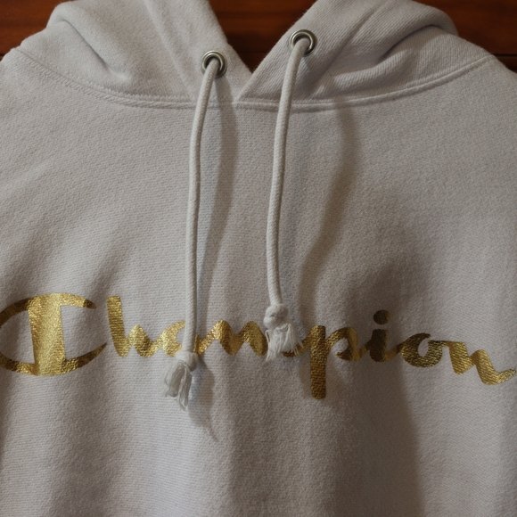 Champion Reverse Weave White & Gold Spellout Hoodie Small - Picture 5 of 15